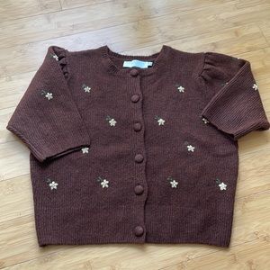 ASTR the label cropped, flower embroidered sweater